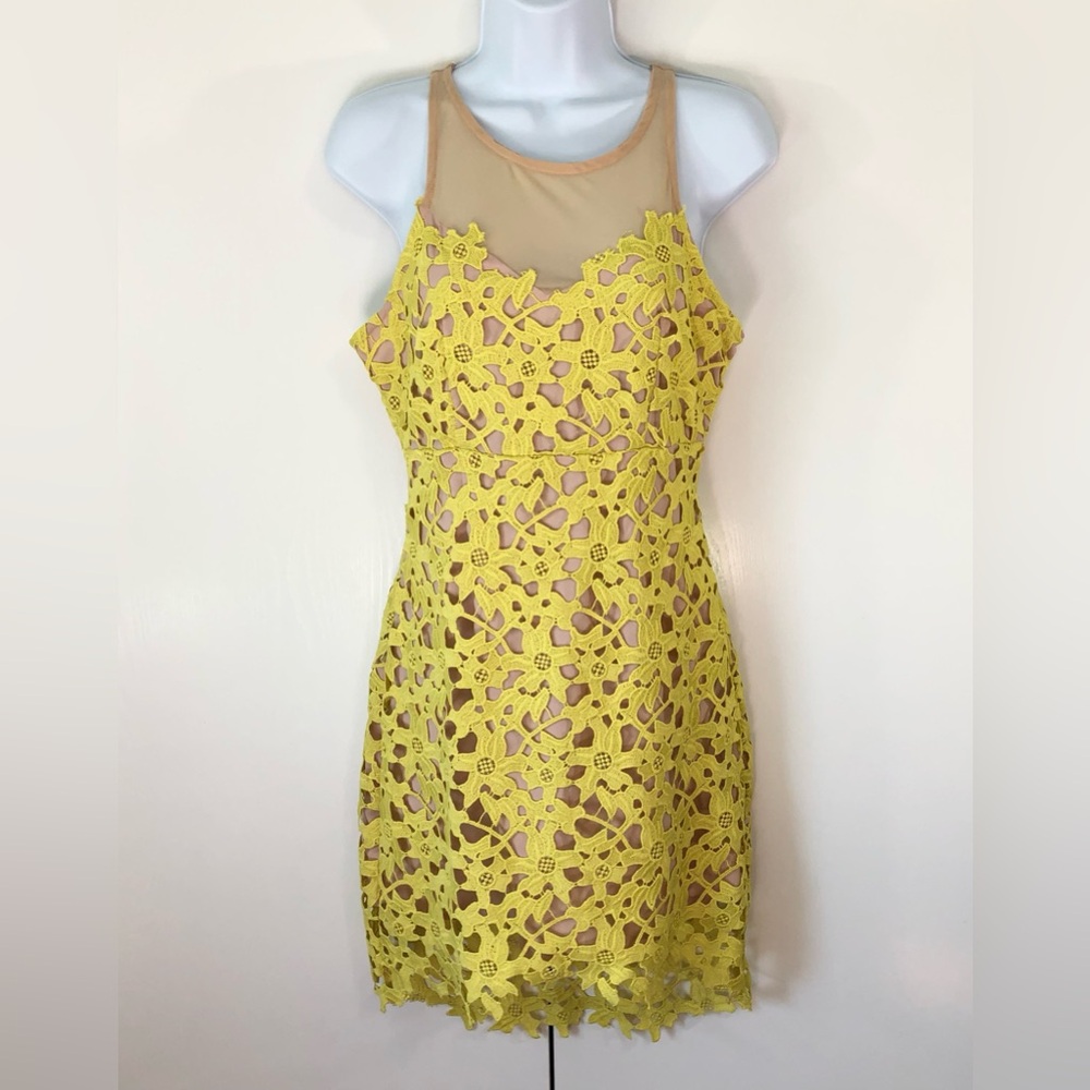 Lovers+Friends Yellow Lace Dress Sz M